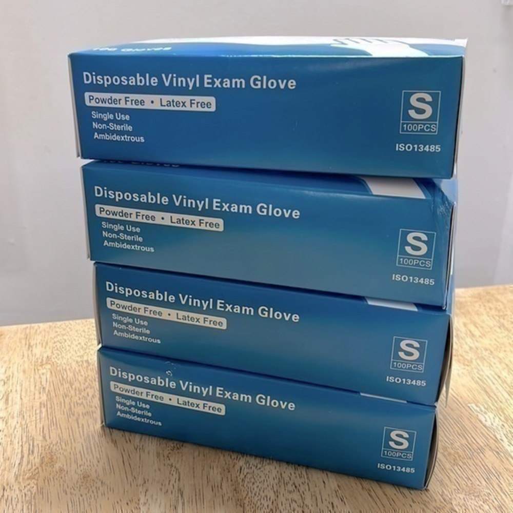 4 Packs Health Vinyl Exam Gloves, CLEAR, Small POWDER FREE H01